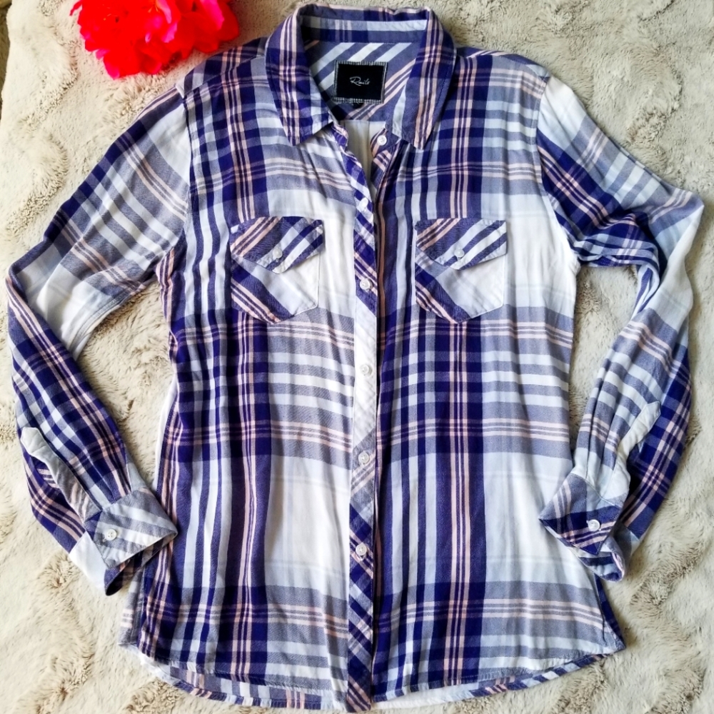 Rails Tops Plaid Long Sleeve Button down Top Large Blue Pink